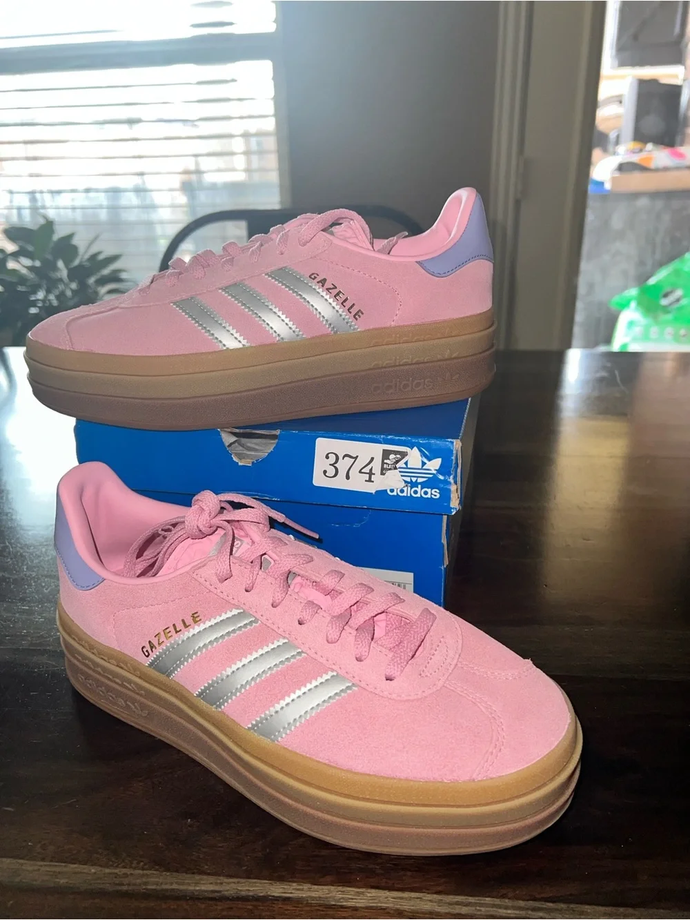 adidas Gazelle Pink Suede Platform Sneakers with Silver Stripes